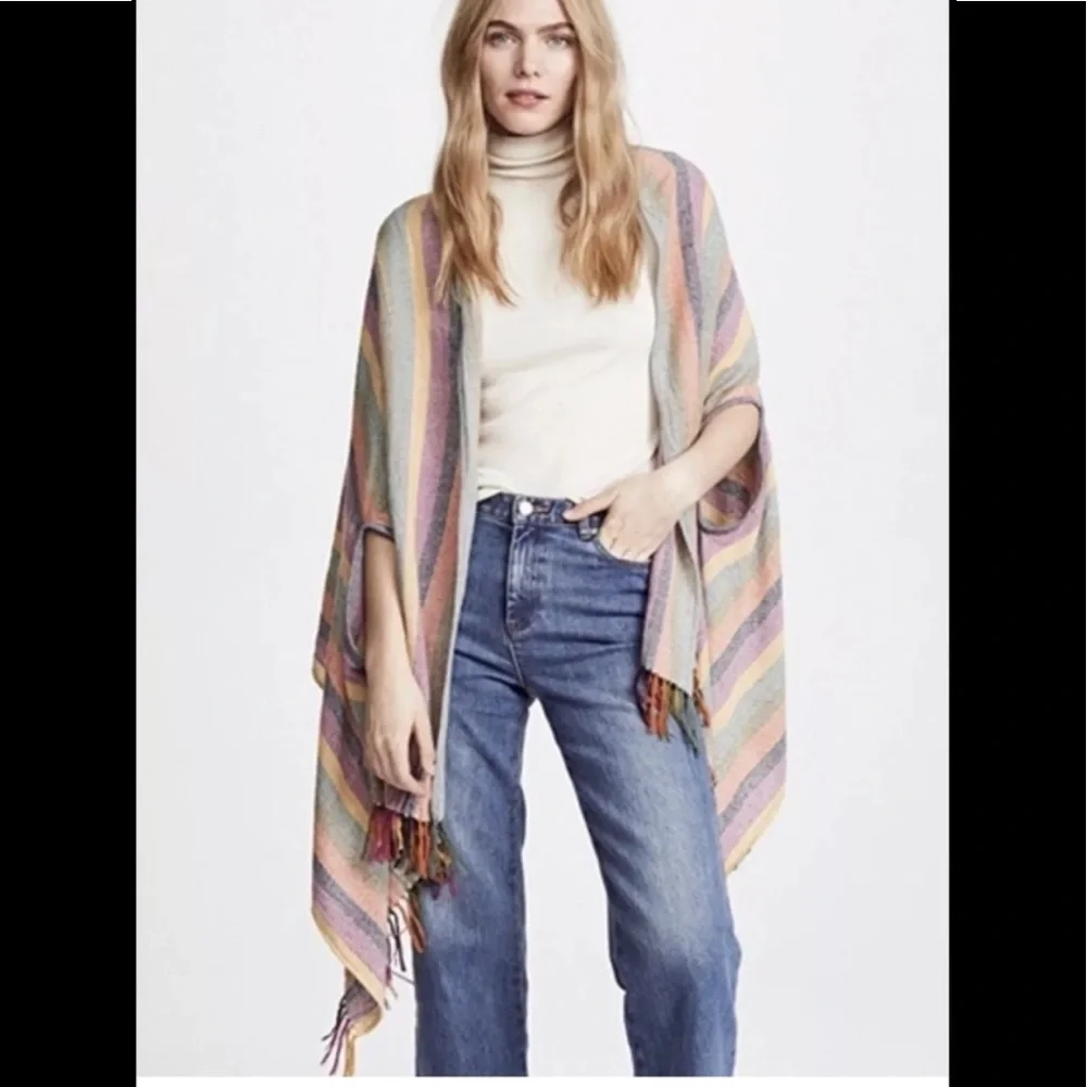 Madewell Silk Rainbow Stripe Cape Scarf NWT